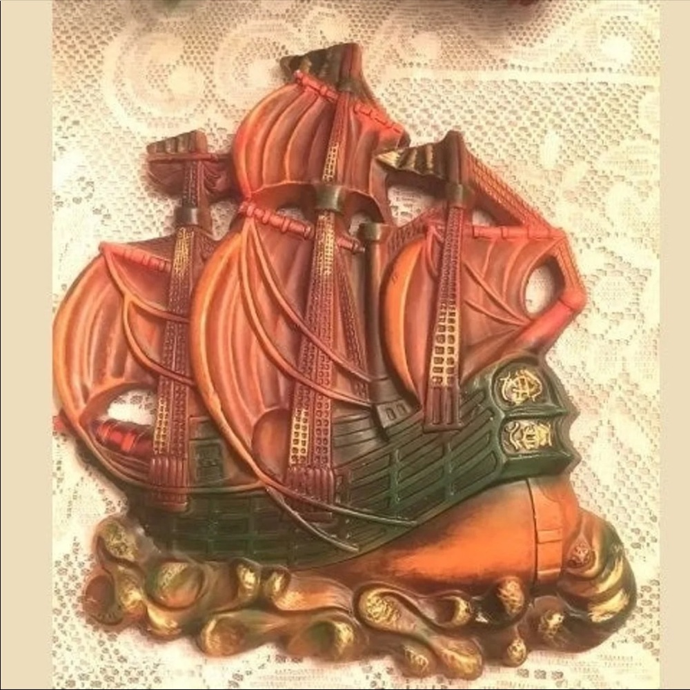 Vintage Sailing Ship Wood Wall Hanging